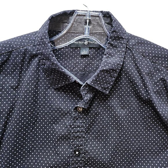100% Cotton Beverly Hills Polo Club Men's Dress Shirt - L. Black w/ Polkadots - Picture 5 of 6